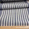   Heavyweight, natural beige-denim blue striped linen fabric 50 cm wide