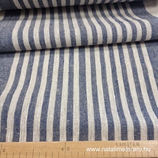 Heavyweight Natural Linen – Beige and Denim Blue Striped – 50 cm Wide