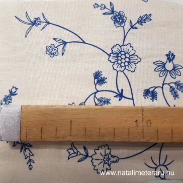   MINTADARAB (10x10cm) – Kék apró virágos inda mintás előmosott prémium pamutperkál / finom pamutvászon 220 cm széles
