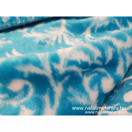 Türkizkék fehér mintás karácsonyi műszőrme csík 30 cm x 150 cm