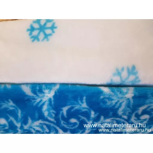 Türkizkék fehér mintás karácsonyi műszőrme csík 30 cm x 150 cm