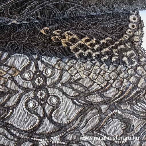 Fekete lurex elasztikus szalag csipke