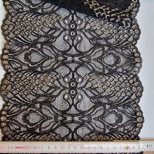 Fekete lurex elasztikus szalag csipke