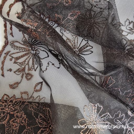 Fekete tüll csipke bronz hímzéssel