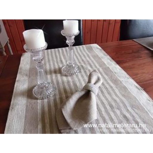 Vastag, natúr bézs csíkos lenvászon 50 cm széles