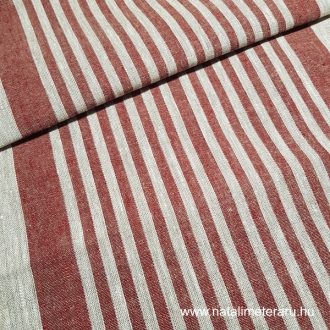 Vastag lenvászon bézs-bordó csíkos 50cm-es