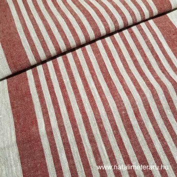 Heavyweight linen fabric beige-burgundy striped 50 cm