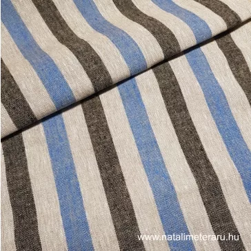 Heavyweight linen fabric beige-denim blue striped 50 cm