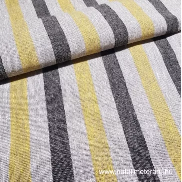 Heavyweight linen fabric beige-black-yellow striped, 50 cm