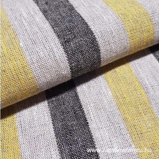 Vastag lenvászon bézs-fekete-sárga csíkos, 50cm-es