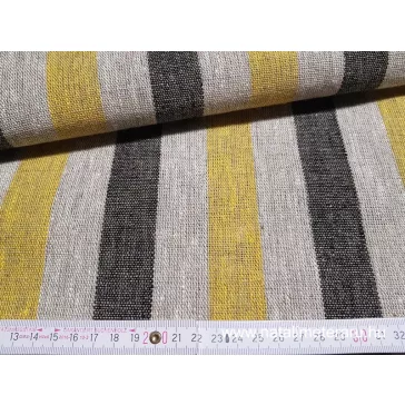 Vastag lenvászon bézs-fekete-sárga csíkos, 50cm-es