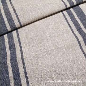 Heavyweight linen fabric beige-dark denim blue striped 50 cm