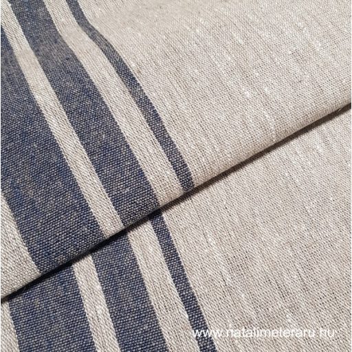 Vastag lenvászon bézs-sötét farmerkék csíkos 50cm-es