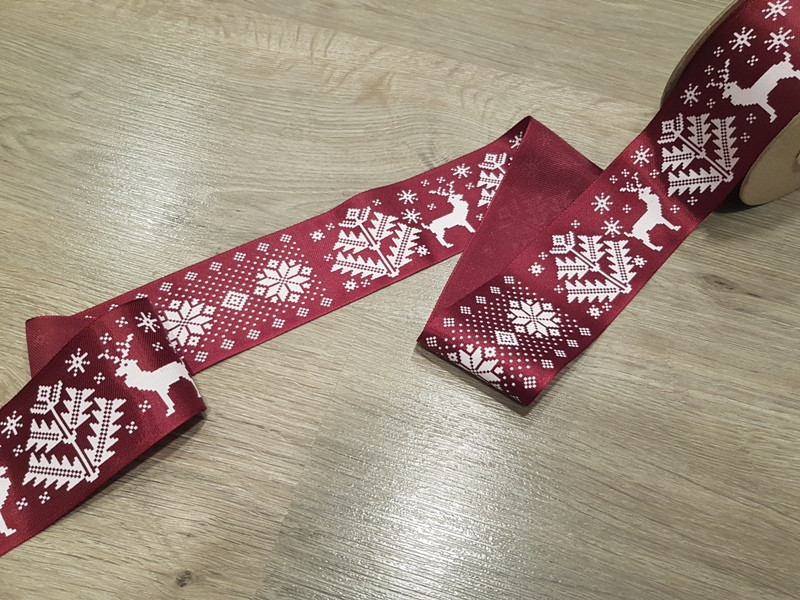 Bordó norvég mintás szatén karácsonyi szalag